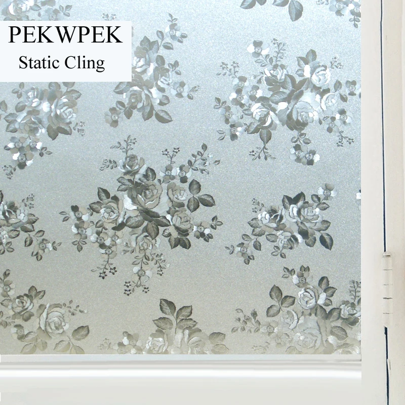 

Static Cling Removable Window Film, Stained Flower Glass Sticker, Bathroom Slide Door, Cotton, Rose Embossed, 30-90cm