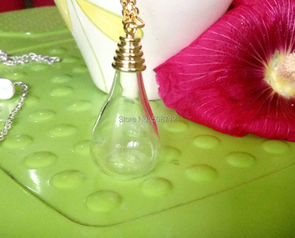 

Free shipping!Glass Globe Necklace DIY Set - 24" Gold Chain & Gold Cap &18x30mm Water drop flat base Clear Glass Globe