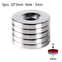 5pcs/pack 20mm x3mm Hole 5mm Ring Rare Earth Strong Countersunk Neodymium Magnets