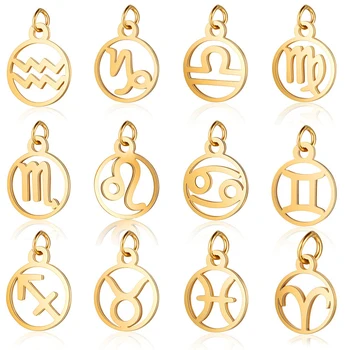 

Semitree 12pcs/set Stainless Steel Gold Twelve Zodiac Constellations Charms Pendant DIY Choker Necklace Jewelry Making Findings
