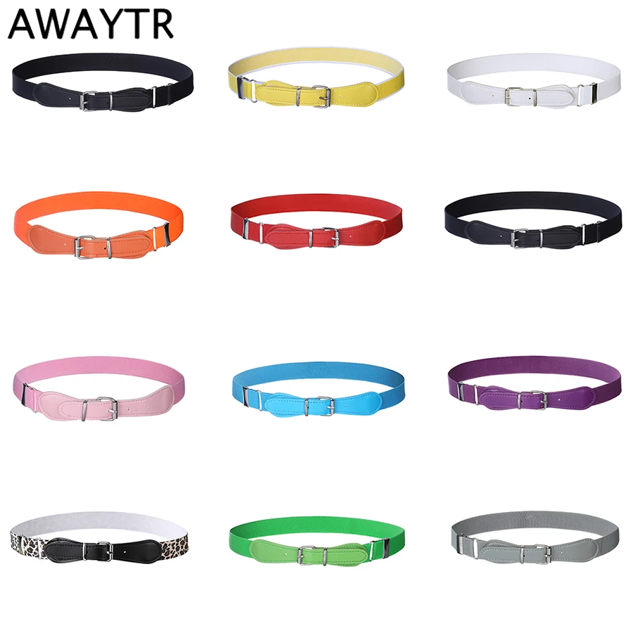 AWAYTR New Candy Color Elastic Belt for Kids PU Pin Buckle Belt Child