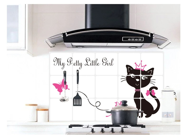 LARGE KITTEN CAT PRINCESS oil proof kitchen Wall Sticker ...
