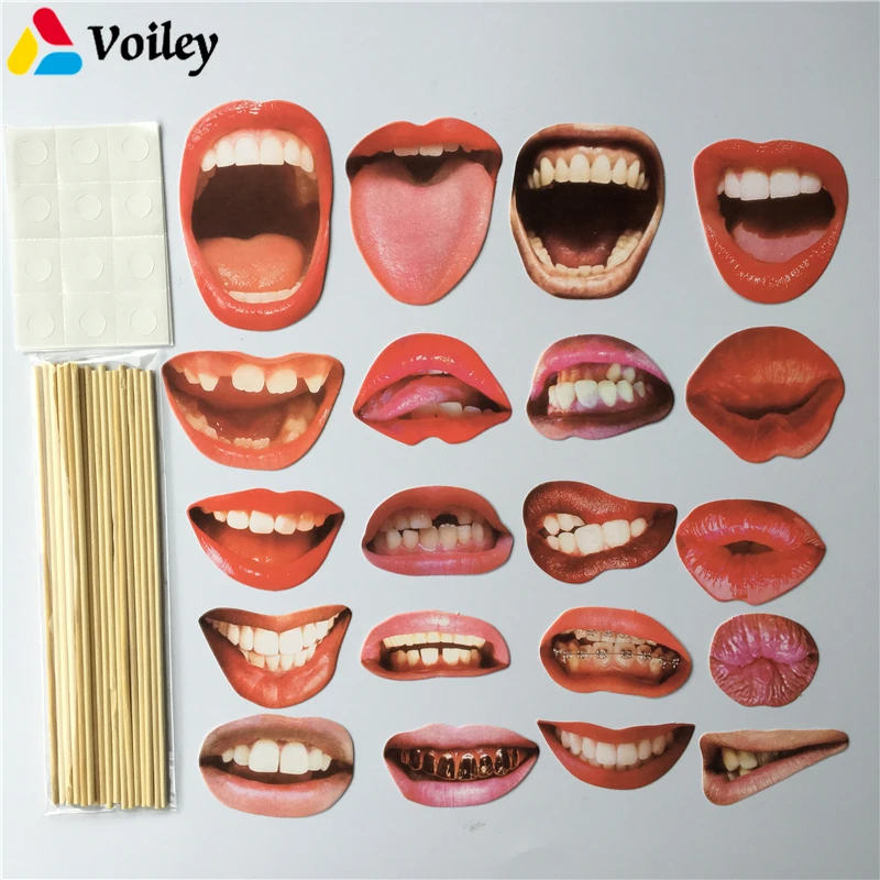VOILEY 20Pcs/set Funny Lip Mouth DIY Photo Props Booth Women Girls Wedding Birthday Decoration ...