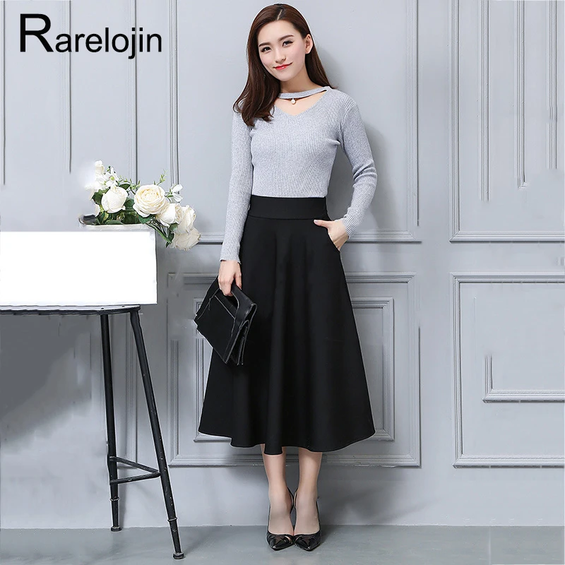 

Rarelojin Spring autumn skirt 2019 new fashion Korean high waist thin A-type pleated skirt wild midi skirt women's skirt clothes