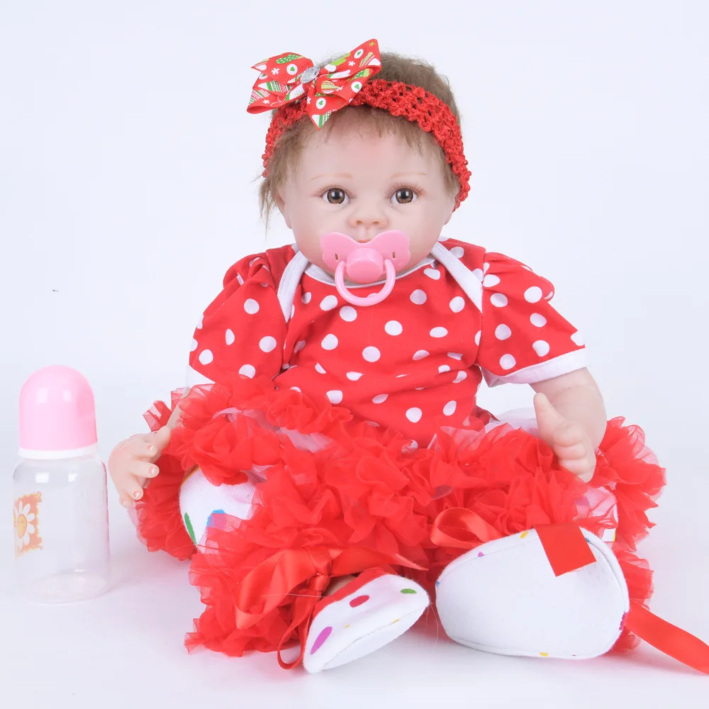 

New Silicone Reborn Baby Doll Soft Toy 22'' Realistic Reborn Dolls Silicone Cloth Body Alive bebe Boneca Reborns Birthday Gift