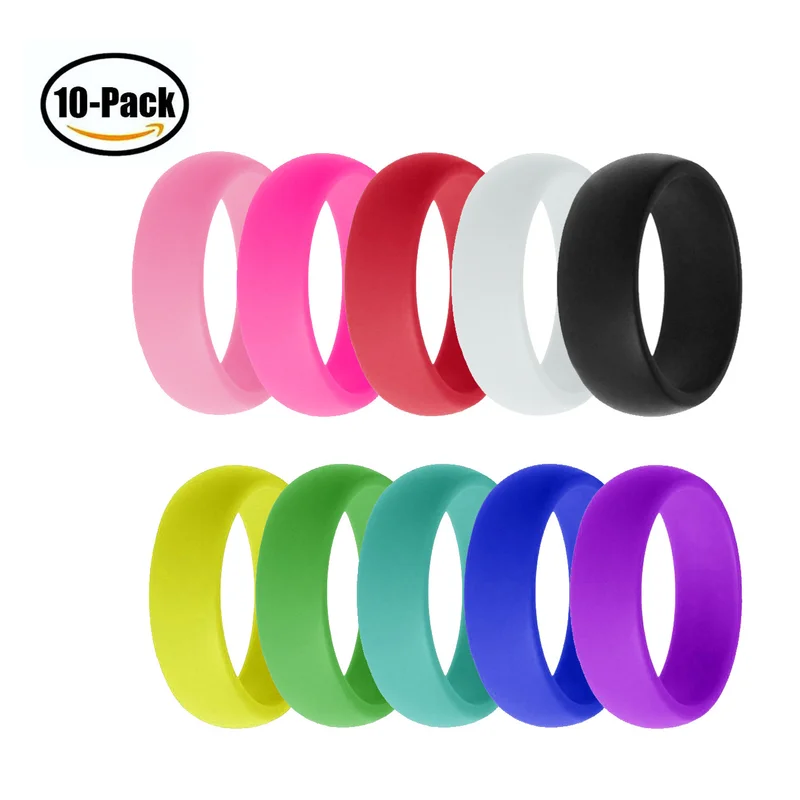 

10PCS Environmental Silicone Ring Wedding Band For Men Women Crossfit Flexible Engagement Band Hypoallergenic Rubber Finger Ring