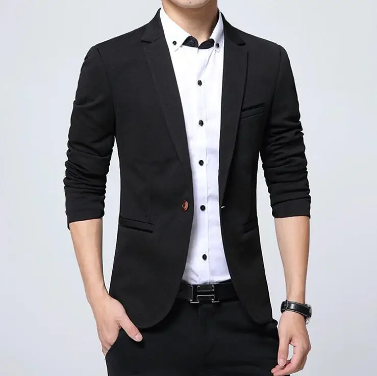 Мужской модный Блейзер, роскошный тонкий костюм, куртки, деловые мужские блейзеры, роскошный высококачественный хлопковый приталенный мужской костюм M-5XL - Цвет: Черный