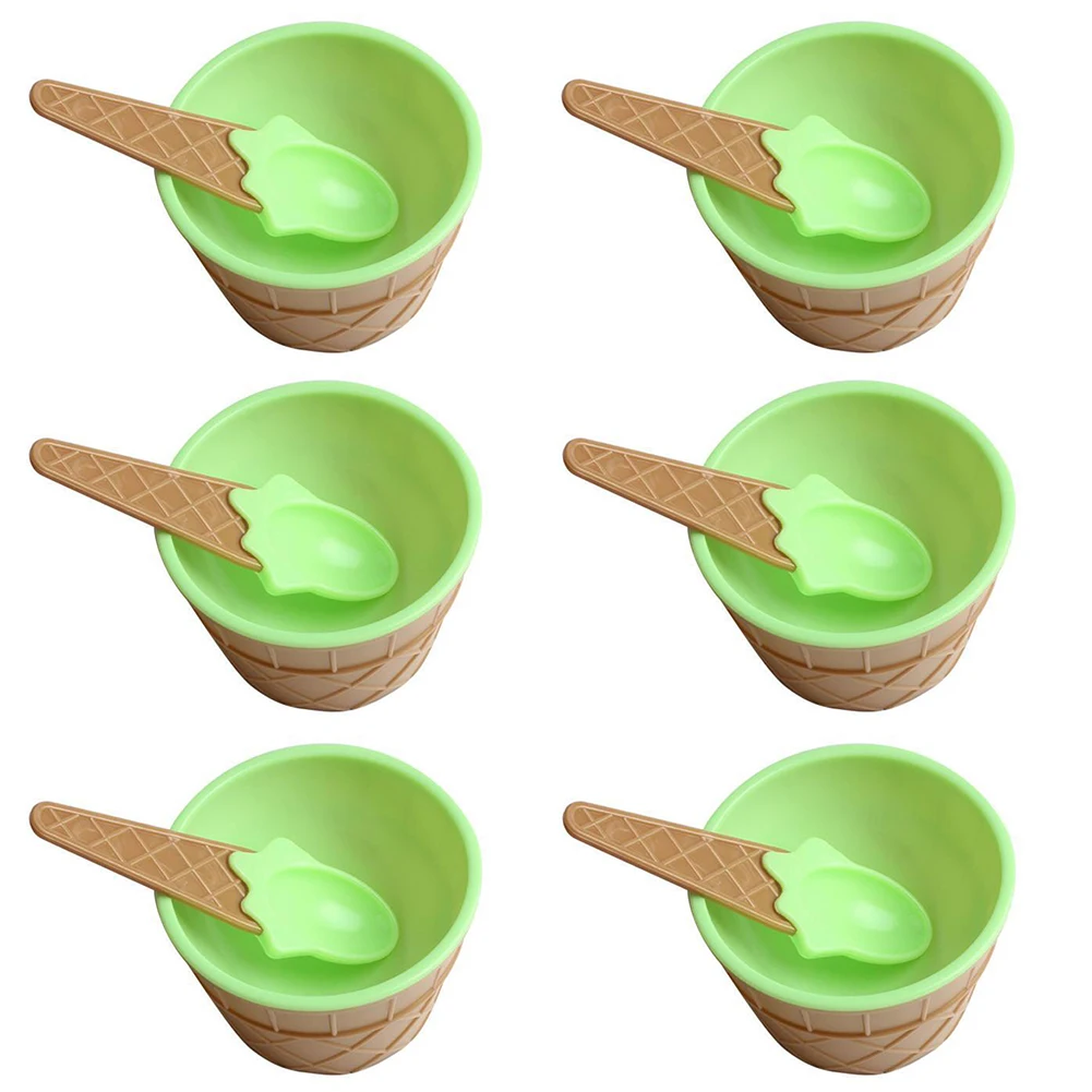 6 шт./компл. миска для мороженого Ложка Набор пластиковый десертный контейнер пищевой пластик стаканчики для мороженого инструменты Прямая - Цвет: Зеленый