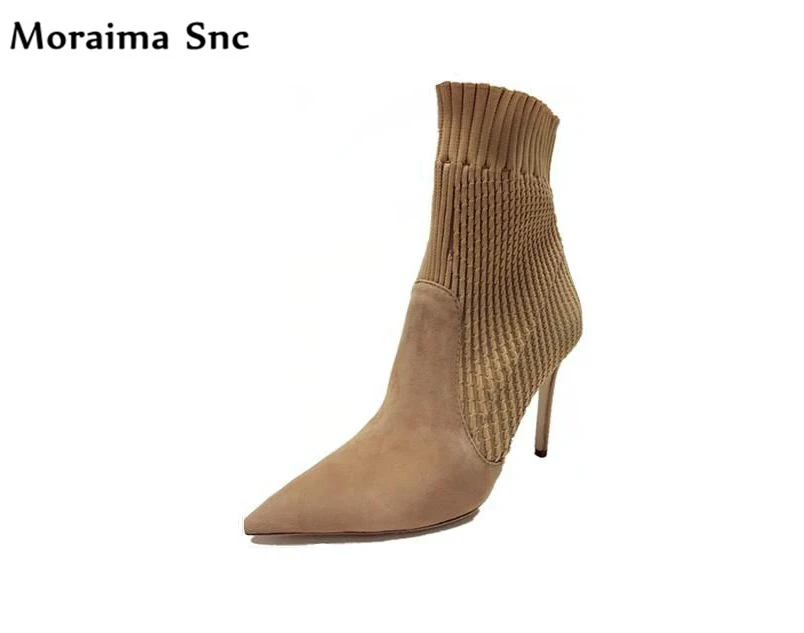 

Moraima Snc hot sales fashion women boots pointed toe high heel concise type fretwork handmade solid slip-on casual shoes
