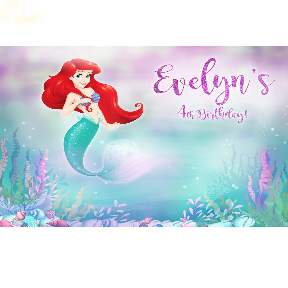 

custom little mermaid ariel princess happy birthday baby child photo background photography backdrops quality vinyl