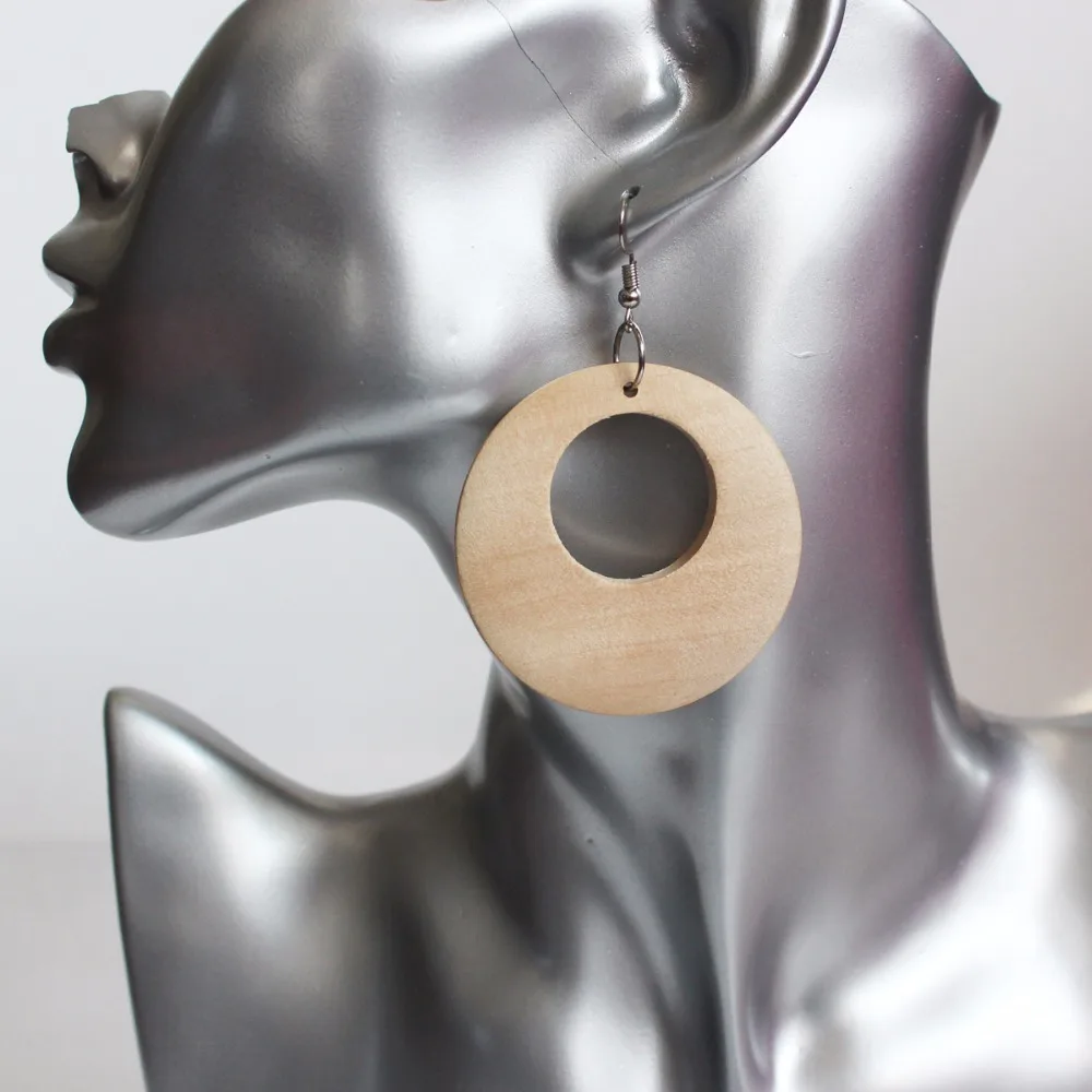 Wholesale Price 50mm Unfinished Round Wooden Earrings For Women Vintage Earrings Jewelry 5Pairs