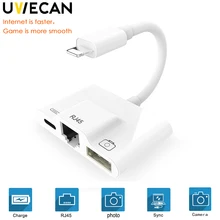 Adapter for Lightning to RJ45 Ethernet LAN Wired Network for iPhone X/XR/XS/8/iPad with USB 3 OTG Digital Camera Connection kits