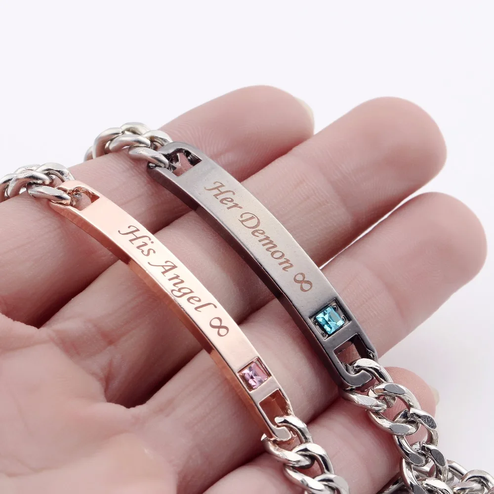 Браслет с надписью His Angel & Her Demon|bracelet stainless steel|bracelet steel menstainless men |