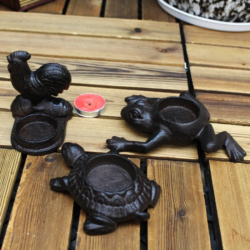 Old Industrial Heavy Animal Accents Tortoise Design Cast Iron Tea Light Candle Holder Old Industrial Heavy Animal Accents Tortoise Design Cast Iron Tea Light Candle Holder