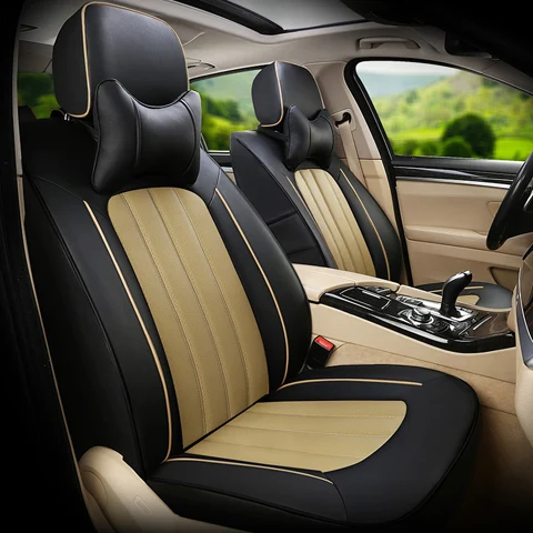 black x beige Автомобильные чехлы для сидений из воловьей и искусственной кожи, аксессуары для Jeep Wrangler, Набор чехлов для автосидений - Название цвета: black x beige