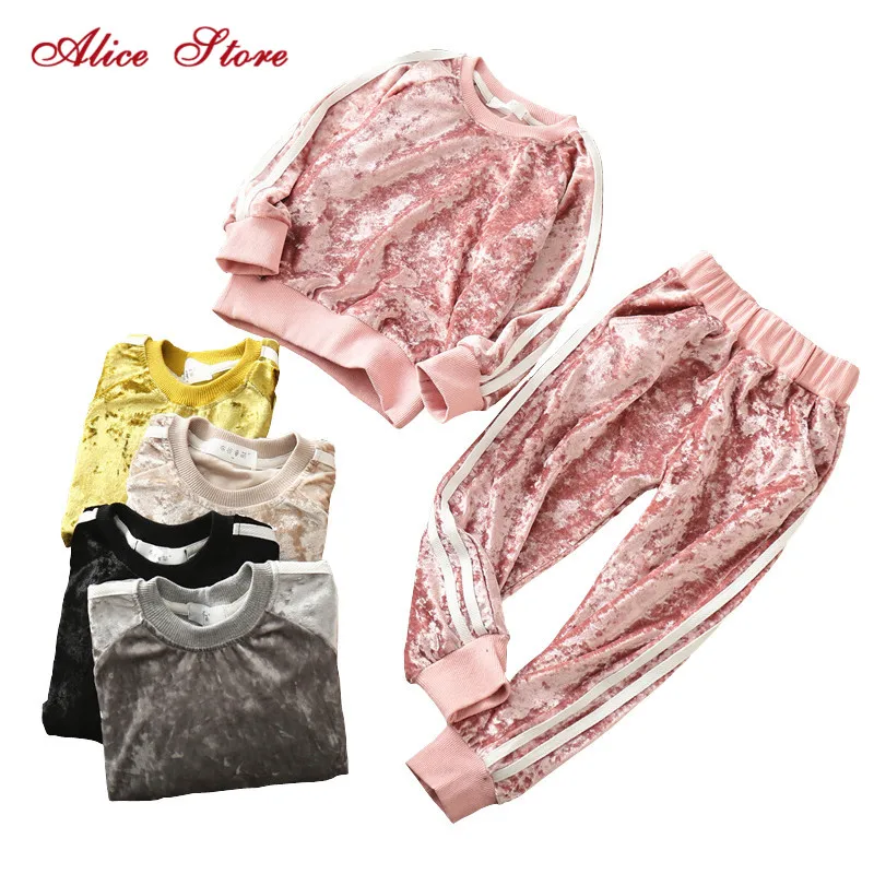 

Alice Spring and autumn children's Boy girl clothing Solid color velvet top + pants 2Pcs Fashion sportswear for 3-7Yrs kids