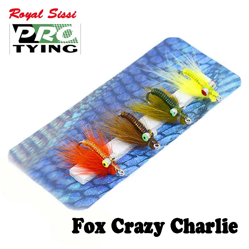 

4pcs Pro Tying fly fishing saltwater crazy charlies 4#midwater shrimp style fly hook flies 4colors set seafishing bass lure bait