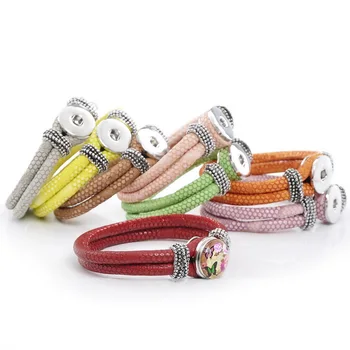 

Free ePacket ship wholesale 20pcs/lot Mix 9 colors Metal Snap Button Charm Leather Bracelet For Men Ginger Snaps Button Jewelry
