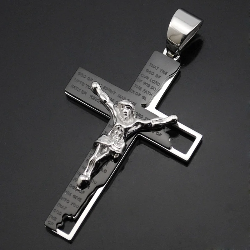 

ATGO Jesus Classic Vintage Gift Mens Stainless Steel 316L Cross Pendant Necklace Chain Jewellery Wholesale