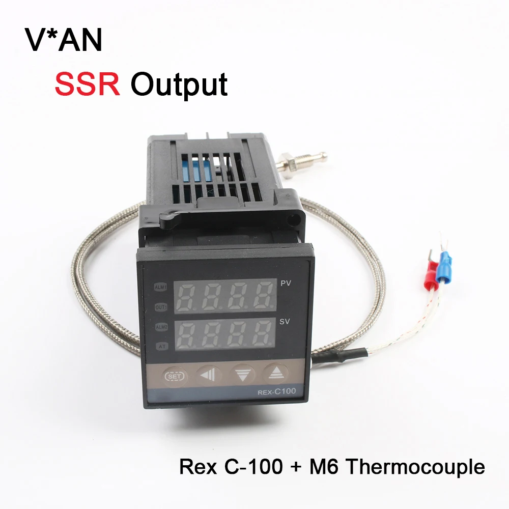 REX-C100 цифровой PID Температура контроллер термостат выход SSR Max40A SSR реле зонд термопары K RexC-100 110V~ 240V - Цвет: Set 1