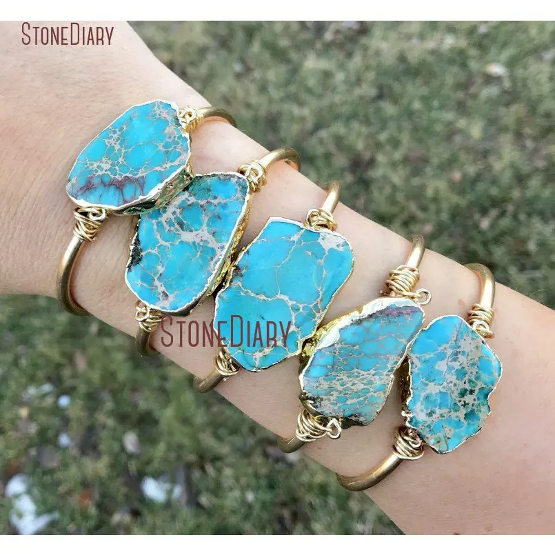 

Freeform Natural Ocean Jaspers Cuff Bracelet Bohemian Turquoises Jaspers Chram Bracelet Gift For Her BM11245