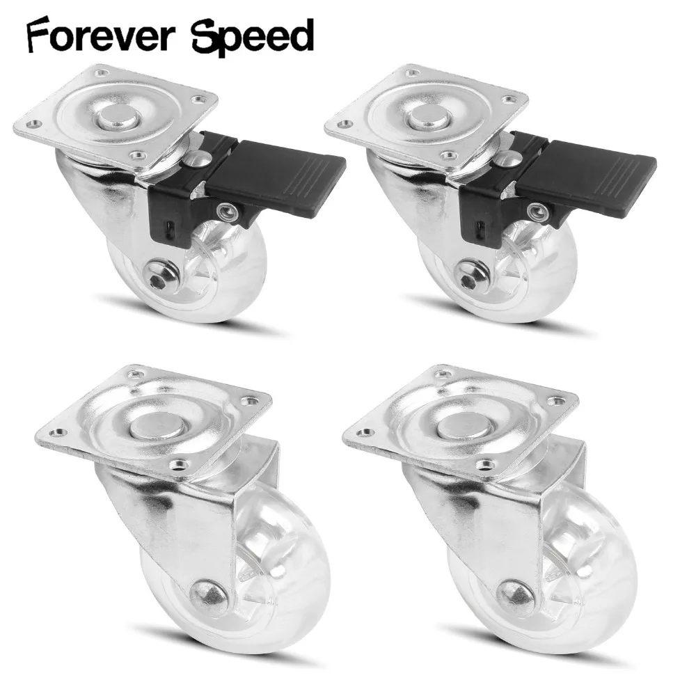 

Forever Speed 4Pcs/Lot Furniture Castors Transparent Trolley Wheels 50Mm Swivel Caster 2 With Brake Furniture Caster Drop Ship