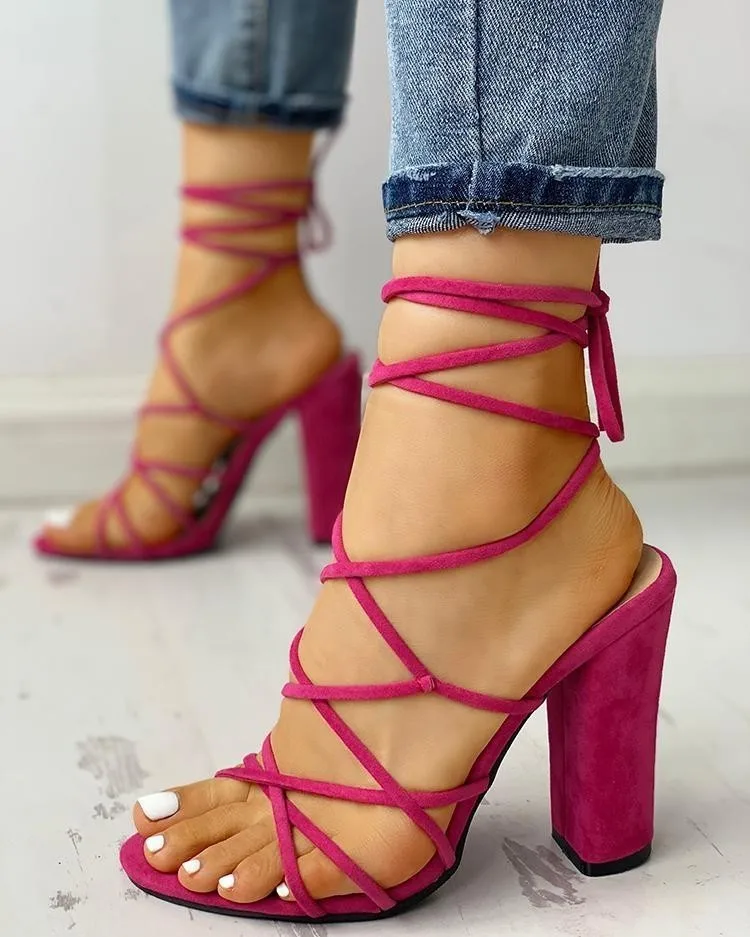 

Women Lace Up Sandals Celebrity Wearing Colors Style Clear Colorful Strappy Sandals High Heels Shoes