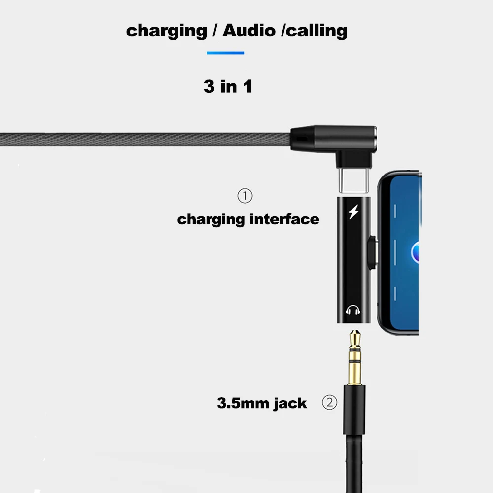 2 в 1 Тип C до 3,5 мм разъем для зарядки наушников конвертер USB Type-C аудио адаптер для Xiaomi 6 Huawei P10 Mate 20 Type C телефонов