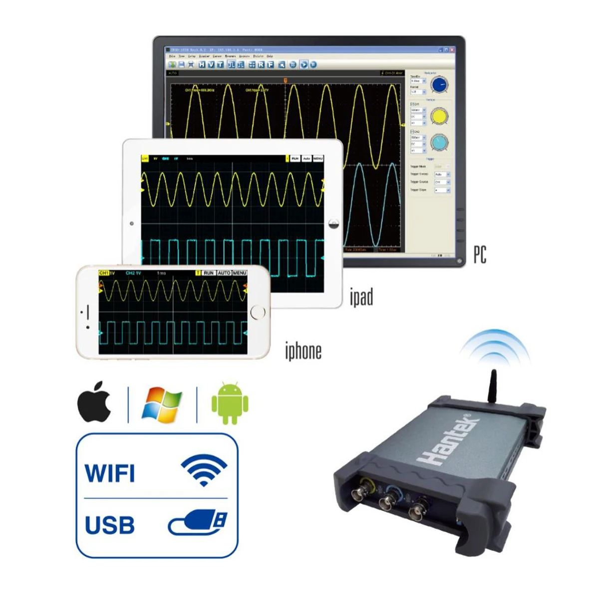 O111 Hantek iDSO1070A 2CH USB цифровой мини осциллограф wifi Поддержка Android IOS мобильный телефон/PAD Windows PC