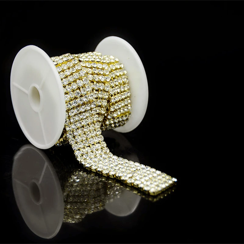 1 Yard 6 rows Clear Crystal Gold Rhinestone Trims Close Chain Trim