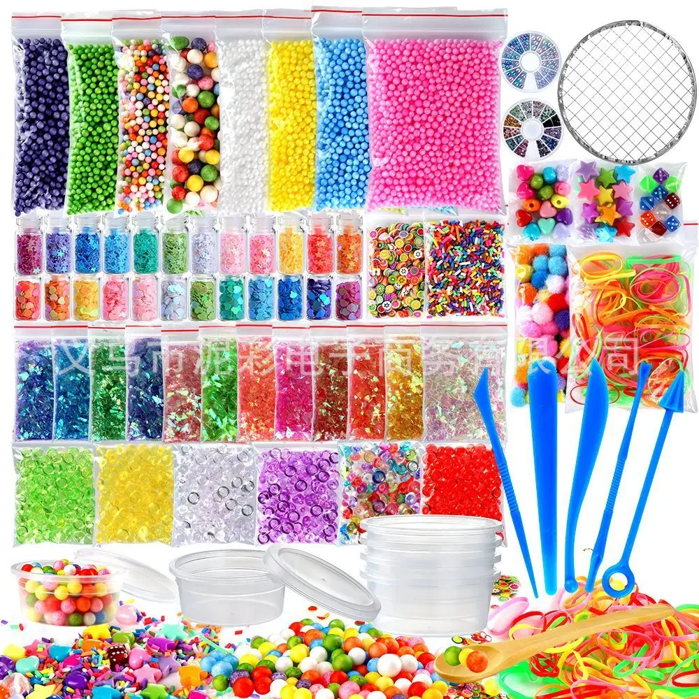 

New 72 Pack Making Kits Supplies for Slime, Including Foam Balls, Fishbowl Beads, Net, Glitter Jars, Pearls, Sugar Paper, Spoon