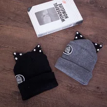 Зимняя женская шапка с милыми кошачьими ушками, креативное кольцо для пирсинга для женщин и девочек, вязаная шерстяная шапка из хлопка, весенне-осенний женский подарок