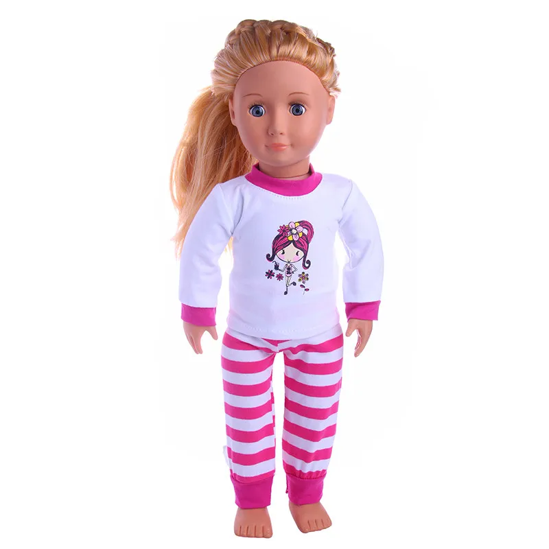 Новинка года; стильные милые фиолетовые и красные пижамы с рисунком героев мультфильмов для новорожденных 43 см и 18 дюймов; одежда в стиле американских кукол; n951