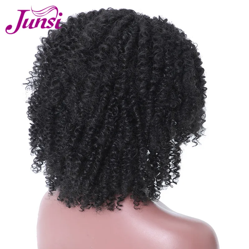 JUNSI Волосы Короткие афро кудрявый вьющиеся парик синтетические парики для черный для женщин пушистый афро американский натуральный