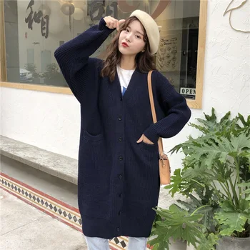 

Autumn Winter Loose Long Knitted Cardigan Women Coat 2019 Long Cardigan Knitting Women Clothes Ladies Fall Cardigans