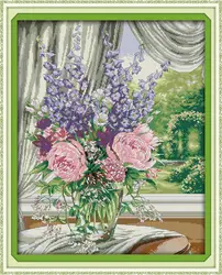 Окно ваза (2) цветы DMC наборы вышивки крестиком 14ct белый 11ct Печать на холсте вышивка набор швейная ручная работа ремесла домашнего декора