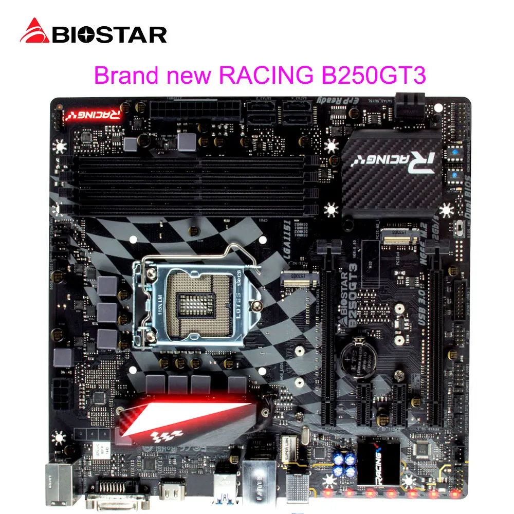 BIOSTAR New Motherboard RACING B250GT3 For Intel Core I3 I5 I7 6700 7700 6600 K Micro-ATX LGA 1151 DDR4 Hi-Fi Computer Mainboard intel g31 micro atx lga 775 ddr2 computer motherboard blue silver