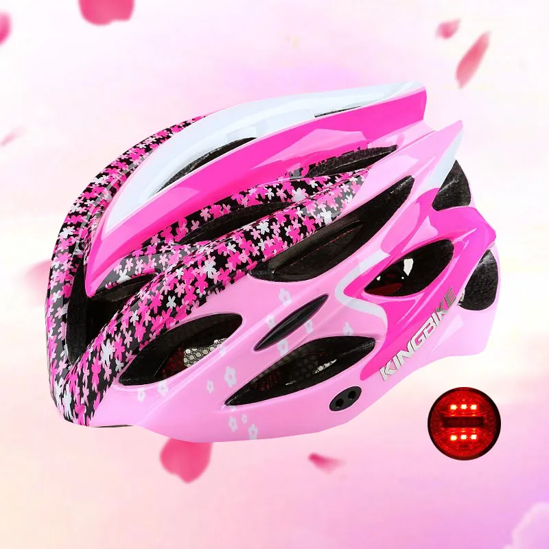 

KINGBIKE Cycling Helmet Women Pink With Taillight Casco Ciclismo With Visor MTB Bike Mountain Road Integrally-Molded Bike Helmet