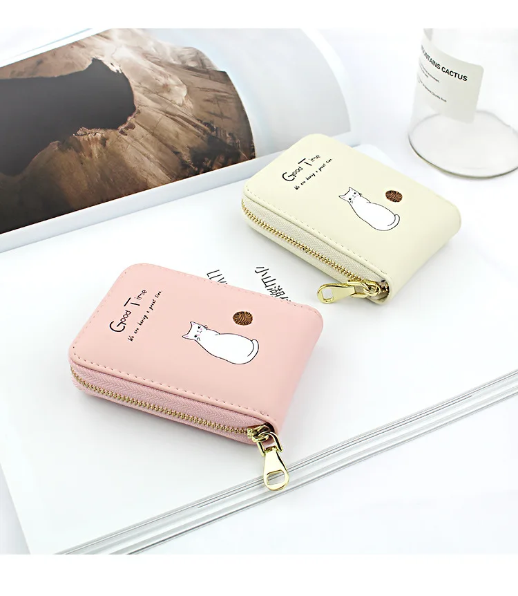 WESTERN AUSPICIOUS Women Card Holder Pink Blue Green Black Beige PU Female Cardholder Zipper 9 Bits Credit/ID/Bank Card Holder