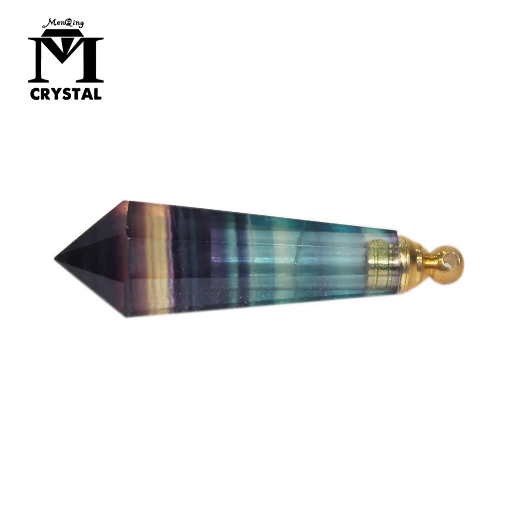 

Natural Crystal Stone Rainbow Fluorite perfume bottle Pendant point healing Hexagonal Magic Pendant Pendulum wish bottle