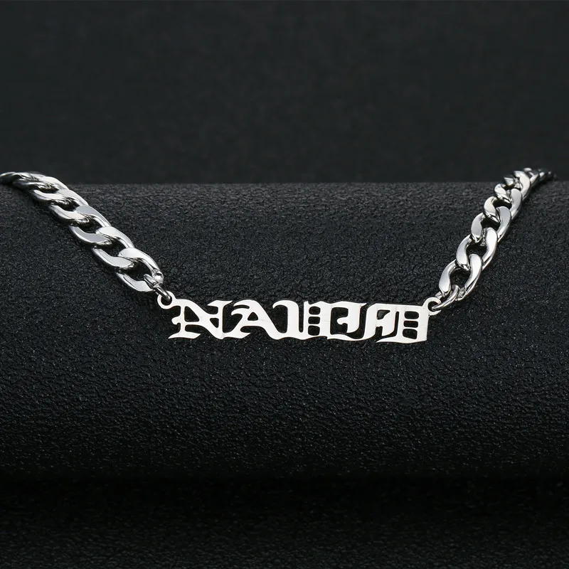 

APL Custom Old English Choker Stainless Steel Personalized Name Plate Necklaces & Pendants For Women Jewelry Romantic Gift