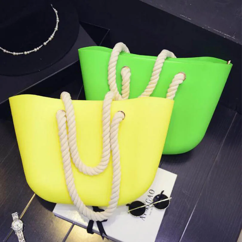 المرأة الصيف سيليكون حقيبة تسوق حقيبة شاطئية حقائب سيدات مصمم الحلو الحلوى اللون الأعلى مقبض حقائب كتف بولسا الأنثوية