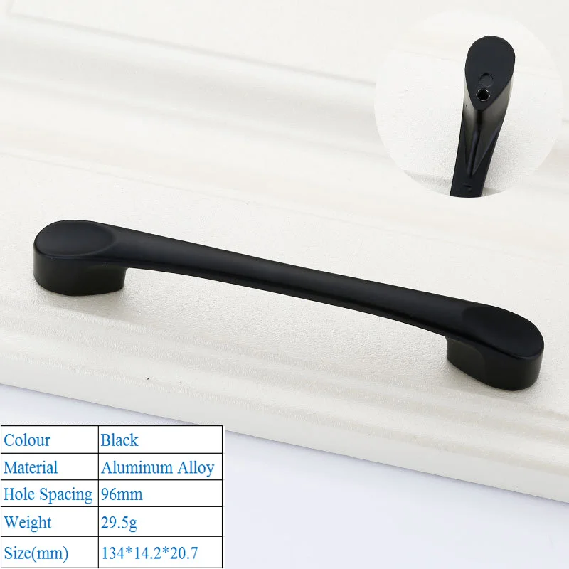 Черный цвет, для шкафов ручки современного стиля алюминиевого сплава кухонный шкаф дверные ручки и шкаф ручки для открывания оборудование для обработки мебели - Цвет: B 96mm