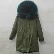 Зимняя модная популярная армейская зеленая одежда с воротниками, нейтральная действительно длинная стильная куртка, теплое пальто с мехом