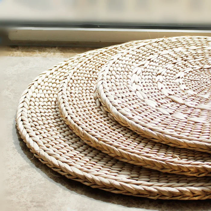 

Tatami Ultra thin cushion Yoga mats grass futches pastoral style round and Square corn husk straw braid mat bay window futon