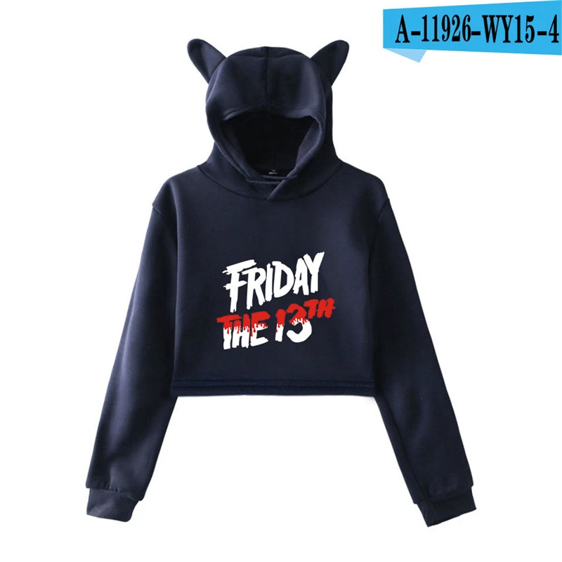 

Friday The 13Th Cat Ear Crop Top Hoodie The Game Horror Mask Killer Puzzle Oversized Moletom Long Sleeve Women Hoodies Movie