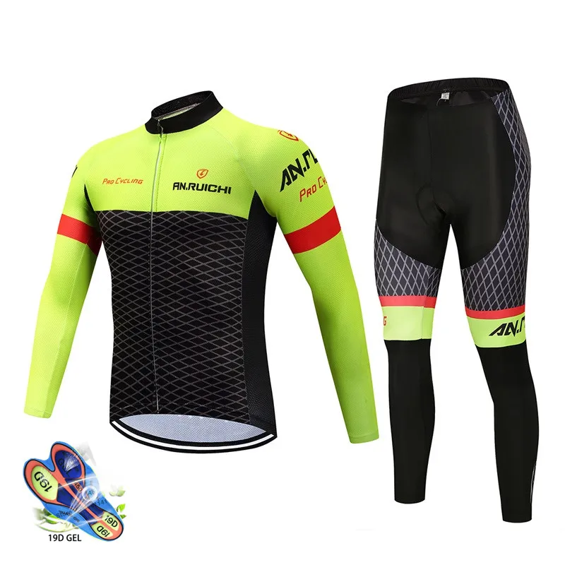 

2019 Spring men Pro team long sleeve cycling jersey set bib pant MTB ropa ciclismo hombre Cycling Clothing