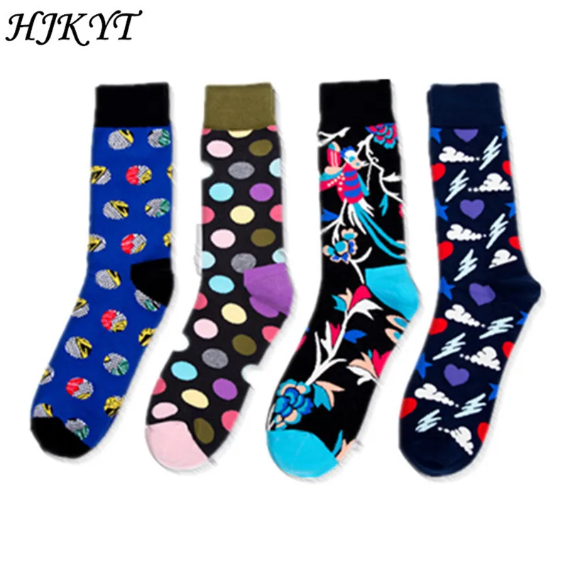 

HJKYT 4 pairs lot summer happy socks man sports cotton high quality art funny gifts for men medias calcetines skate off white