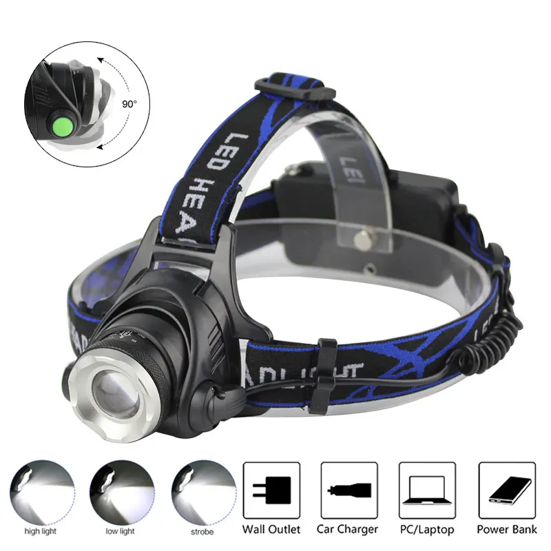 

BORUIT 3400LM XM-L T6 LED Headlight White Light 3 Mode Zoomable Headlamp Waterproof 18650 Battery Head Torch For Fishing Hunting