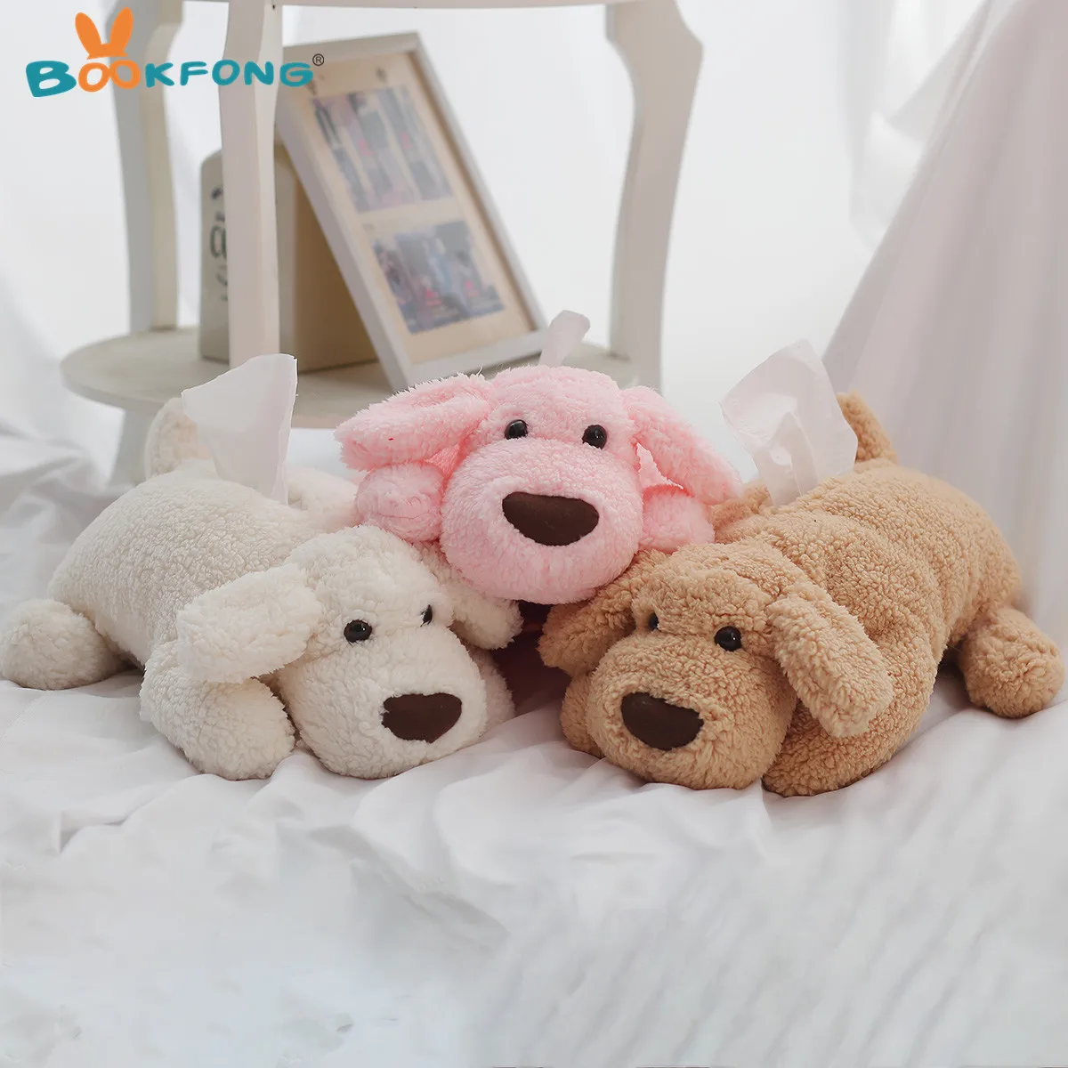 Cartoon plush teddy dog toy cute car tissue box stuffed animal dog